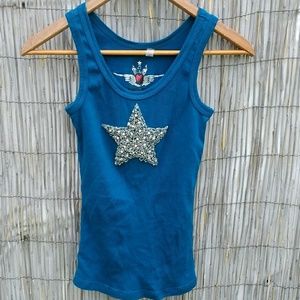 Twisted Heart Bead & Sequin Star Teal Tank
